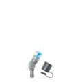A gray and blue HydraPak Comet bite valve with its black cap and small black loop accessory, shown on a plain white background. Ships locally.