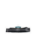 Side view of black HydraPak 8 litre expedition water storage bladder shown flattened with band holding it folded.