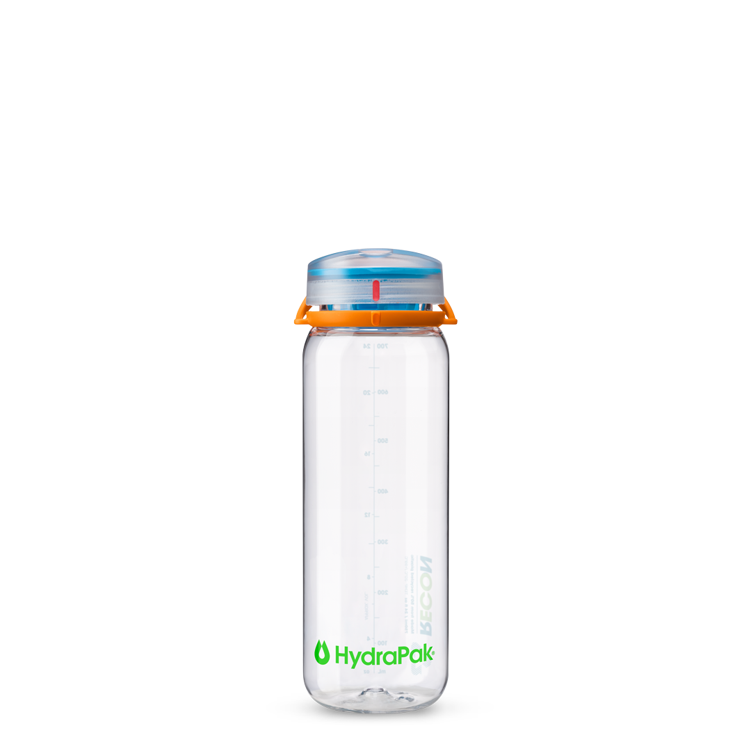 Front view of 750ml HydraPak Recon™ water bottle with twist cap and bail handle – Confetti 