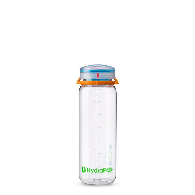 Front view of 750ml HydraPak Recon™ water bottle with twist cap and bail handle – Confetti 
