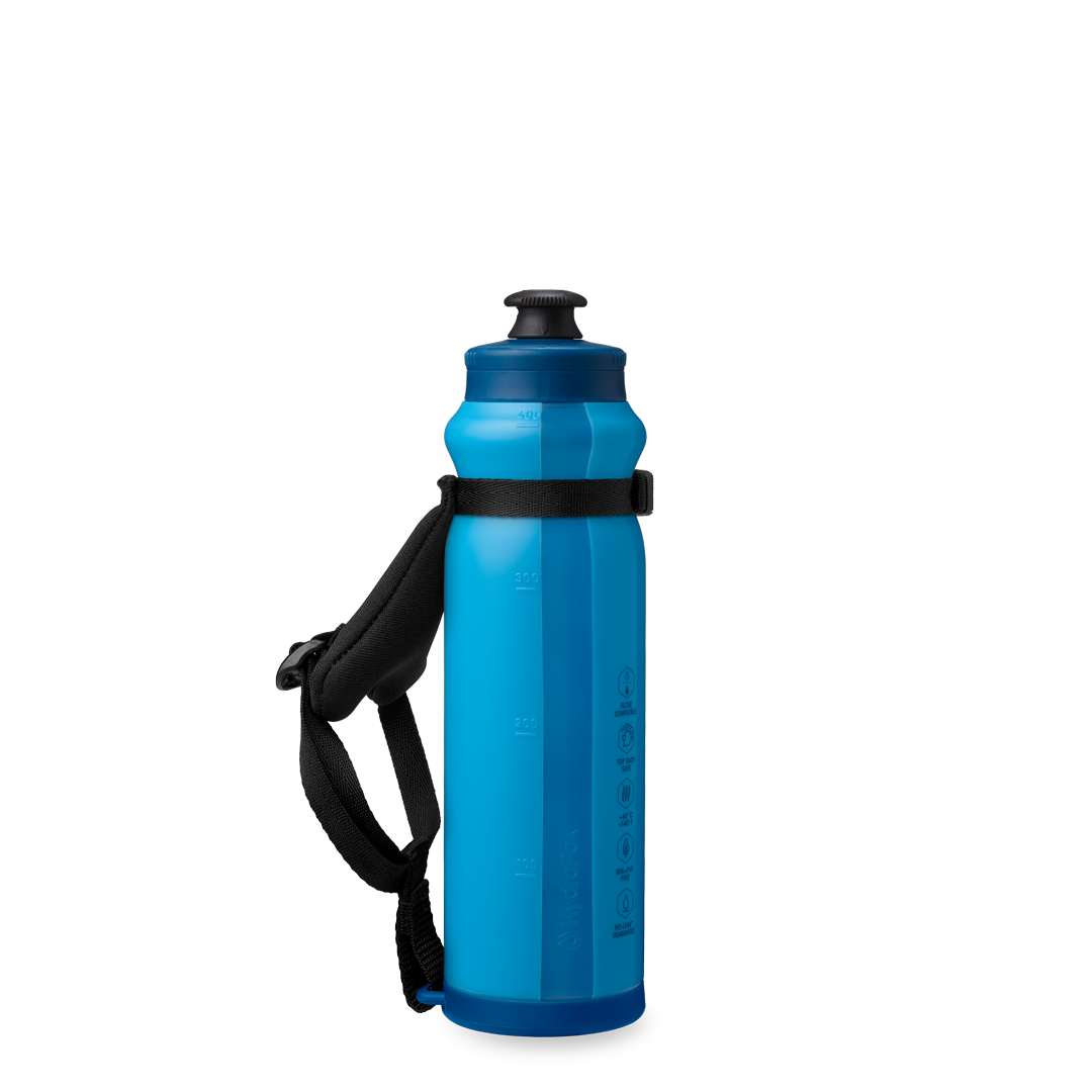 Back view of Tempo Pro 400ml with handle off to the left. Colour: Blue  