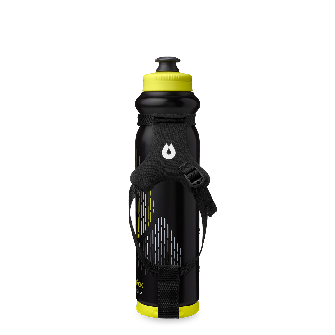 Side view of the HydraPak Tempo Pro 525ml with the handle facing forwards. Colour: Black 