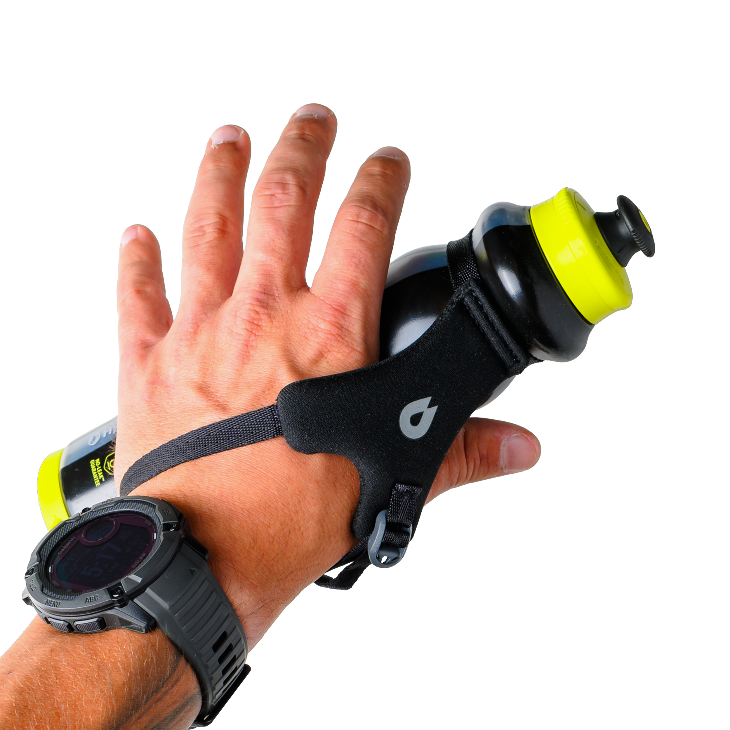 Person holding the HydraPak Tempo Pro 525ml using the handle. Colour:  Black 