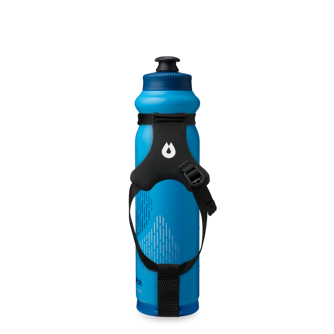 Side view of the HydraPak Tempo Pro 525ml with the handle facing forwards. Colour: Blue 