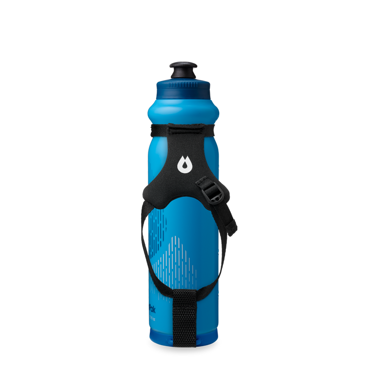 Side view of the HydraPak Tempo Pro 525ml with the handle facing forwards. Colour: Blue 