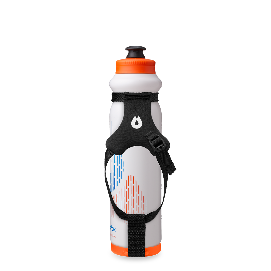 Side view of the HydraPak Tempo Pro 525ml with the handle facing forwards. Colour: White 