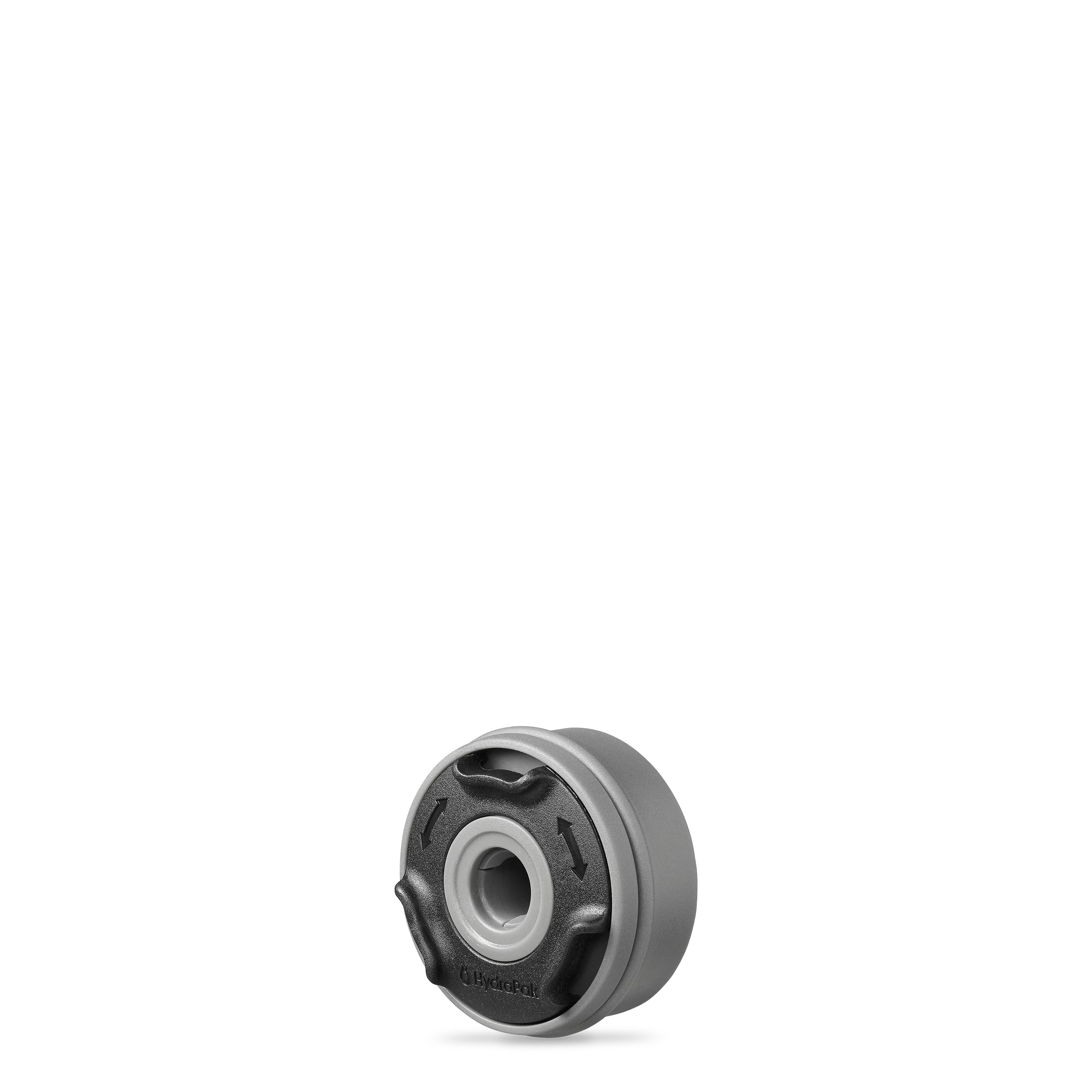 Front three quarter view of single HydraPak 42mm Plug-n-Play cap. Colour: Grey. Ships locally