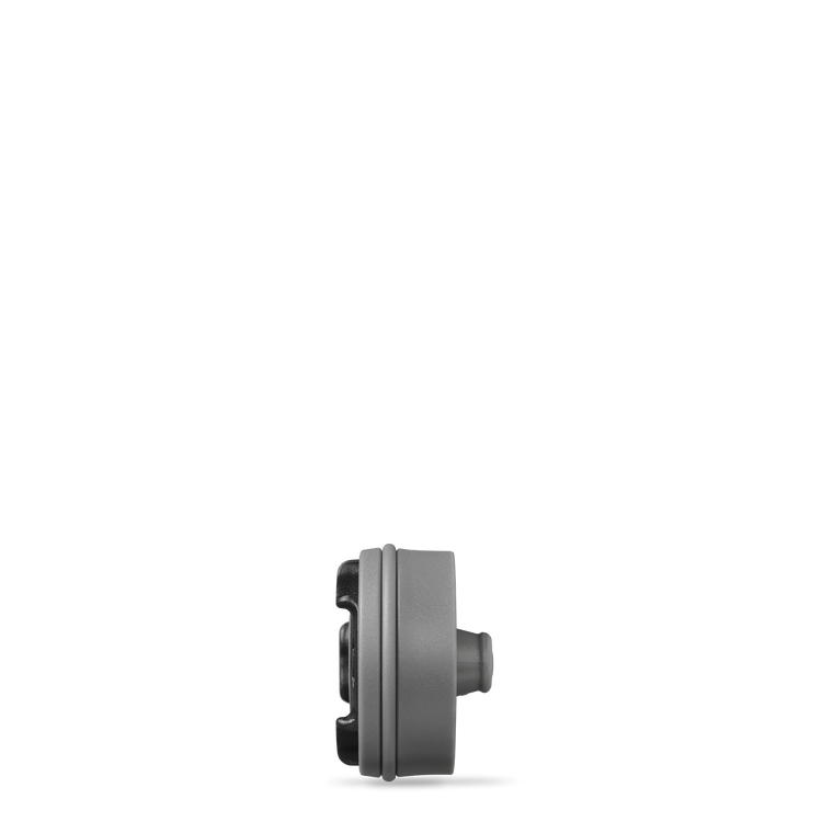 Side on view of single HydraPak 42mm Plug-n-Play cap. Colour: Grey. 